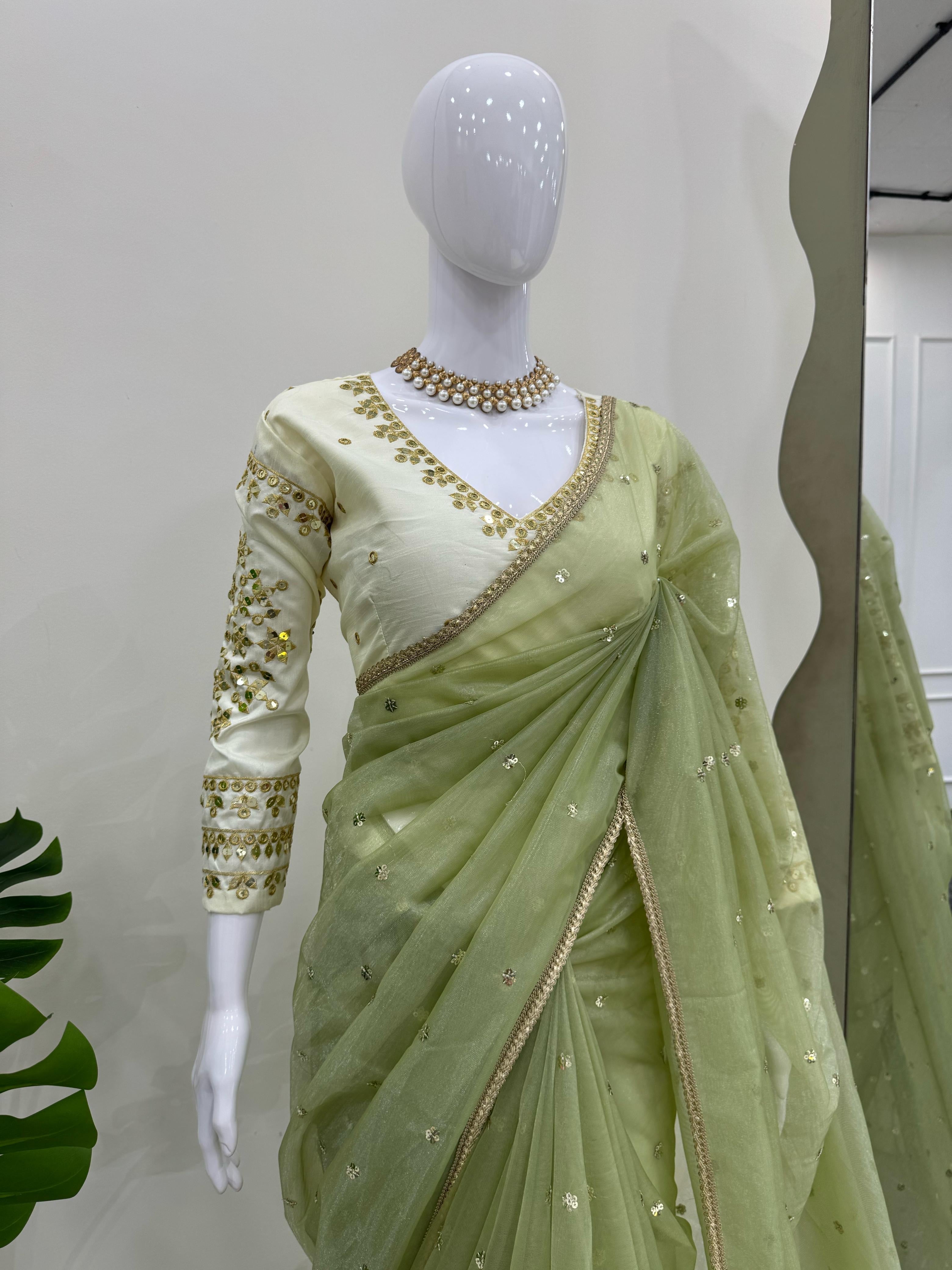 Sequinned Henna Saree