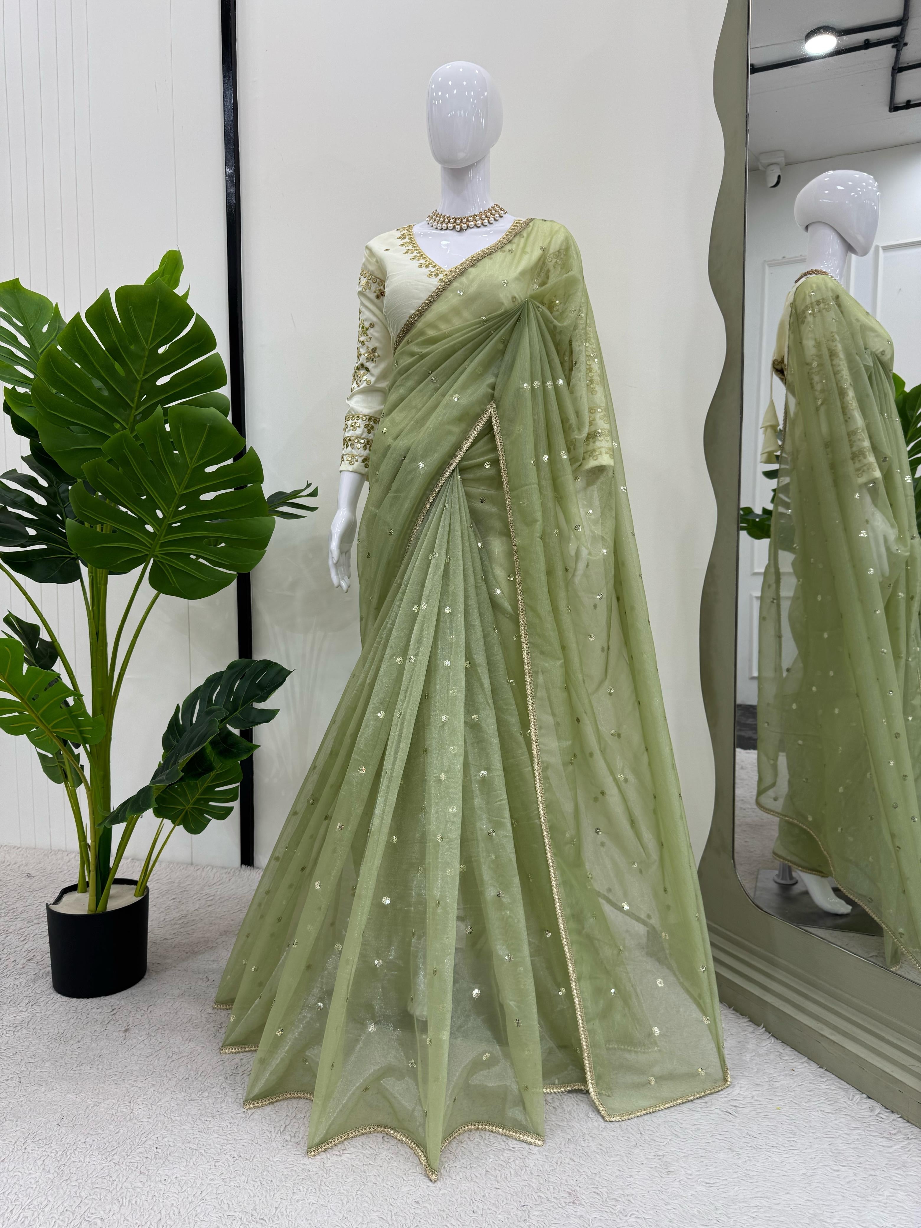 Sequinned Henna Saree