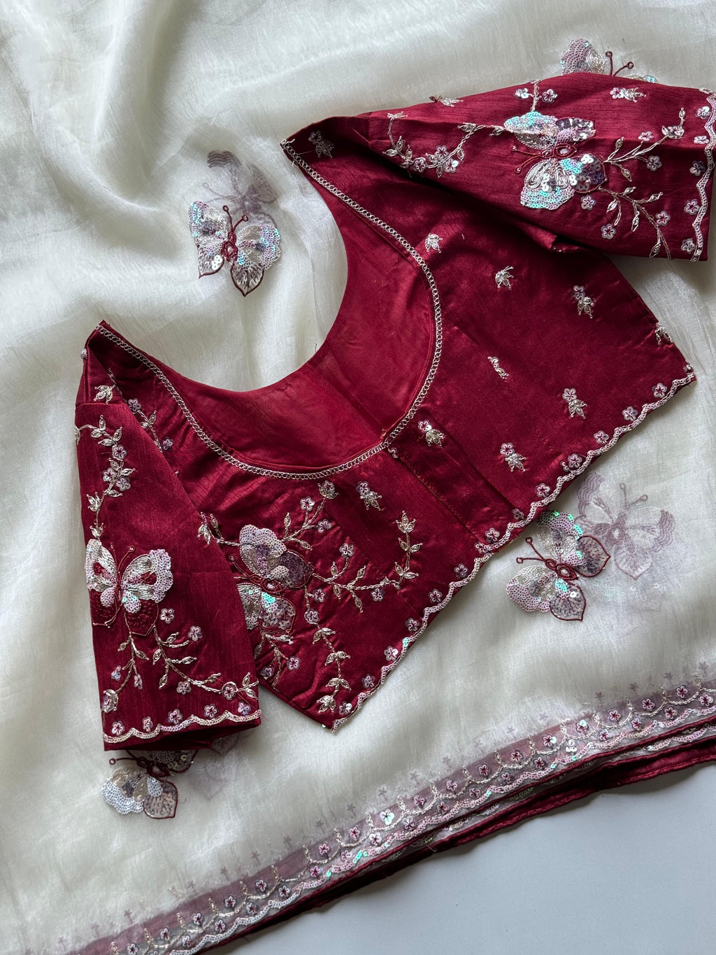 Pankhuri Ivory Embellished Saree