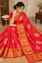 Red Cotton Bandhani Saree