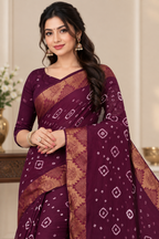 Maroon Cotton Bandhani Saree