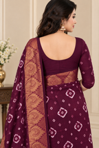 Maroon Cotton Bandhani Saree