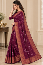 Maroon Cotton Bandhani Saree