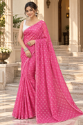 Daily Wear Pink Chanderi Cotton Floral Printed Saree with Jacquard Blouse
