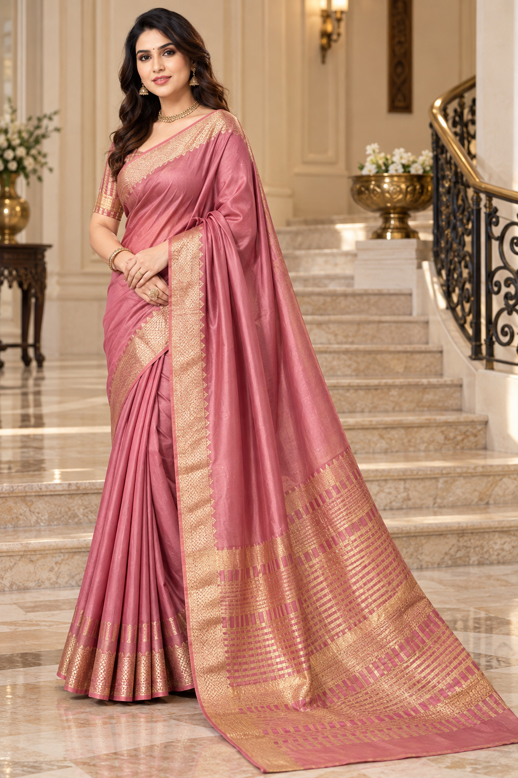 Kanjivaram Cotton Silk Saree with Zari-Woven Blouse