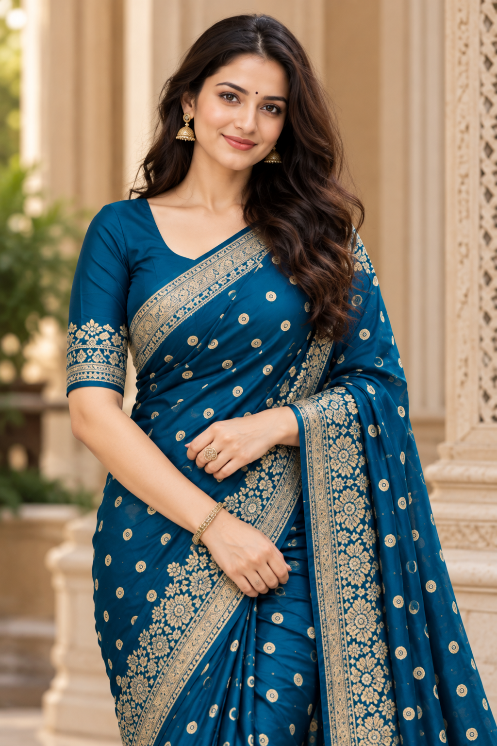Kanjeevaram Silk Saree with Traditional Border & Blouse Piece