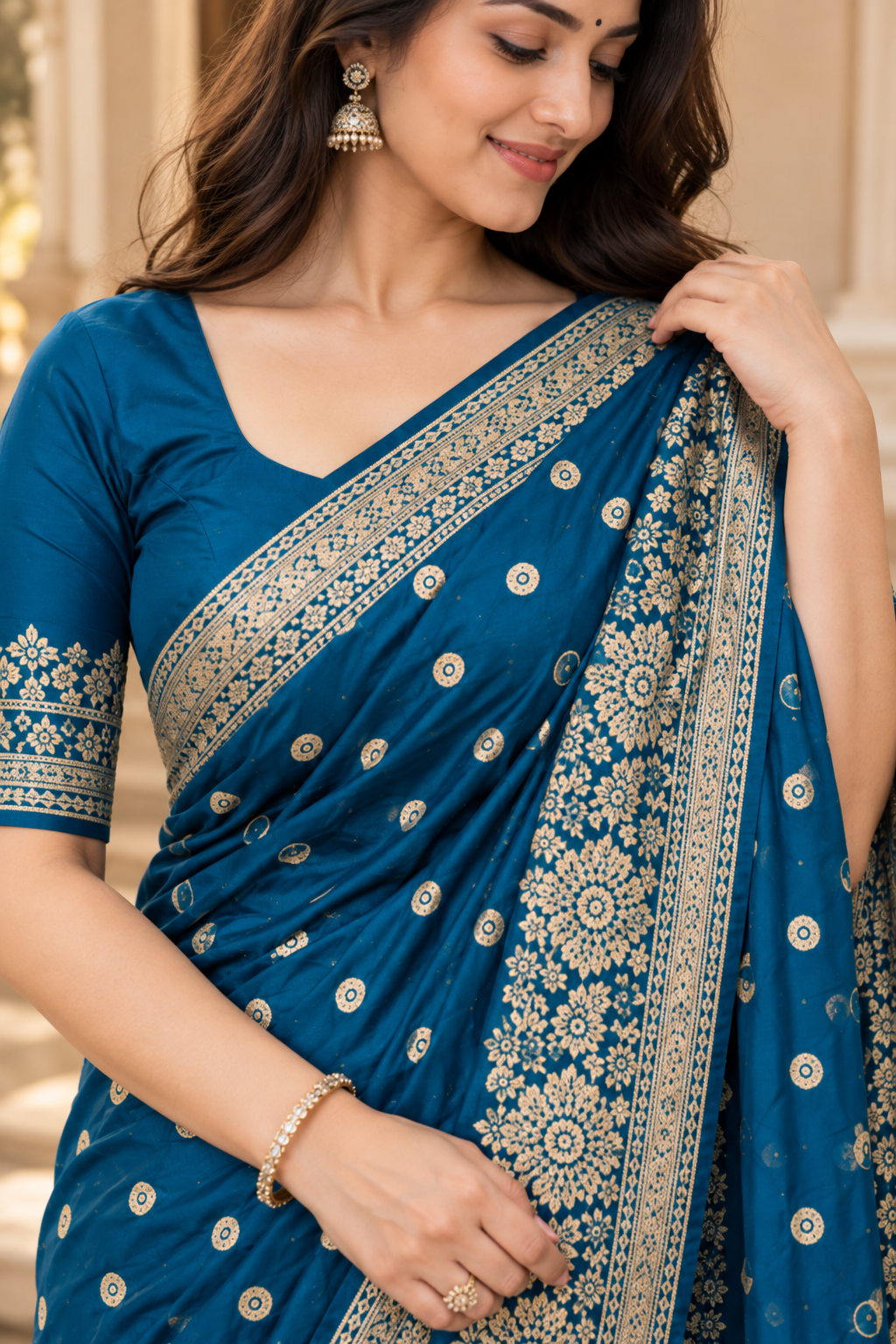 Kanjeevaram Silk Saree with Traditional Border & Blouse Piece