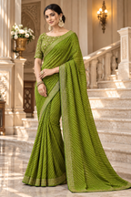 Bandhani Printed Georgette Saree with Banarasi Lace Border & Blouse Piece