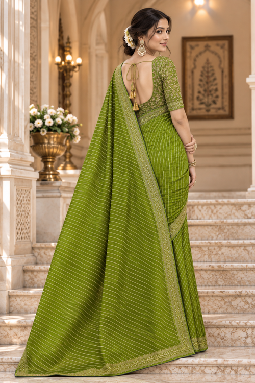 Bandhani Printed Georgette Saree with Banarasi Lace Border & Blouse Piece