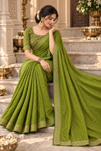Bandhani Printed Georgette Saree with Banarasi Lace Border & Blouse Piece