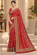 Red Bandhani Poly Georgette Saree with Zalar Pallu & Running Blouse