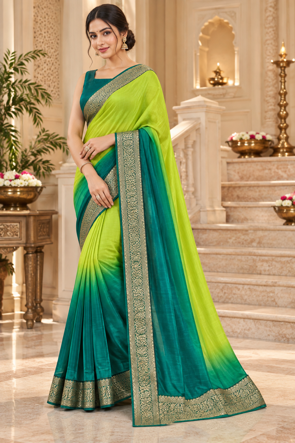 Trending Green Crepe Silk Saree with Cotton Blouse
