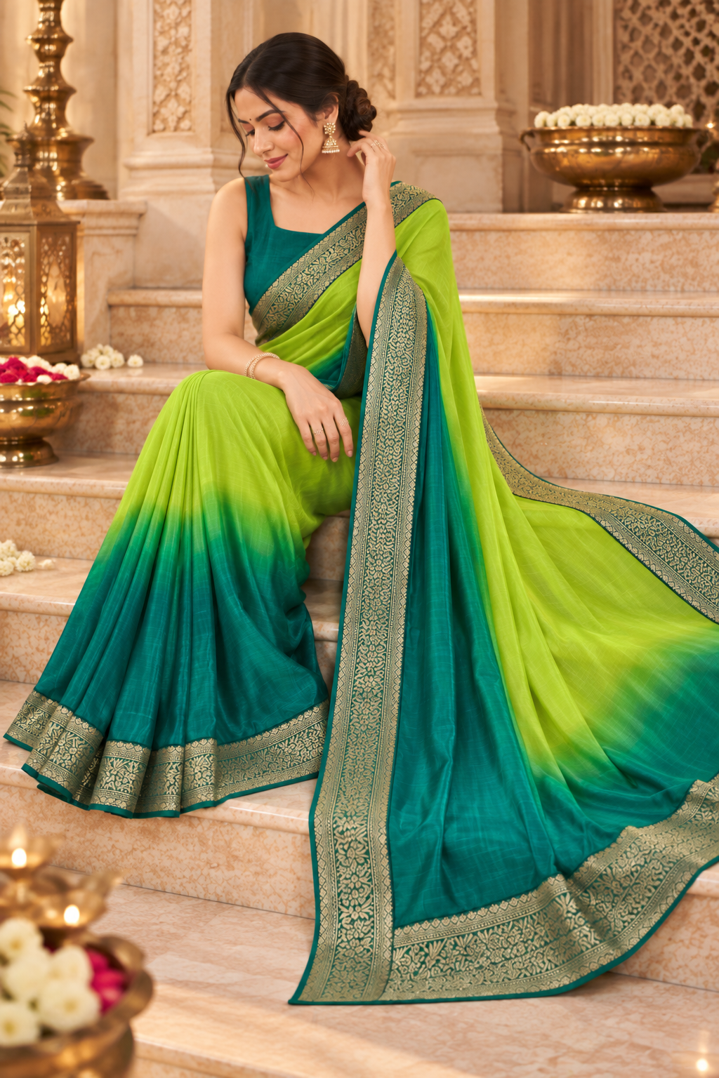 Trending Green Crepe Silk Saree with Cotton Blouse