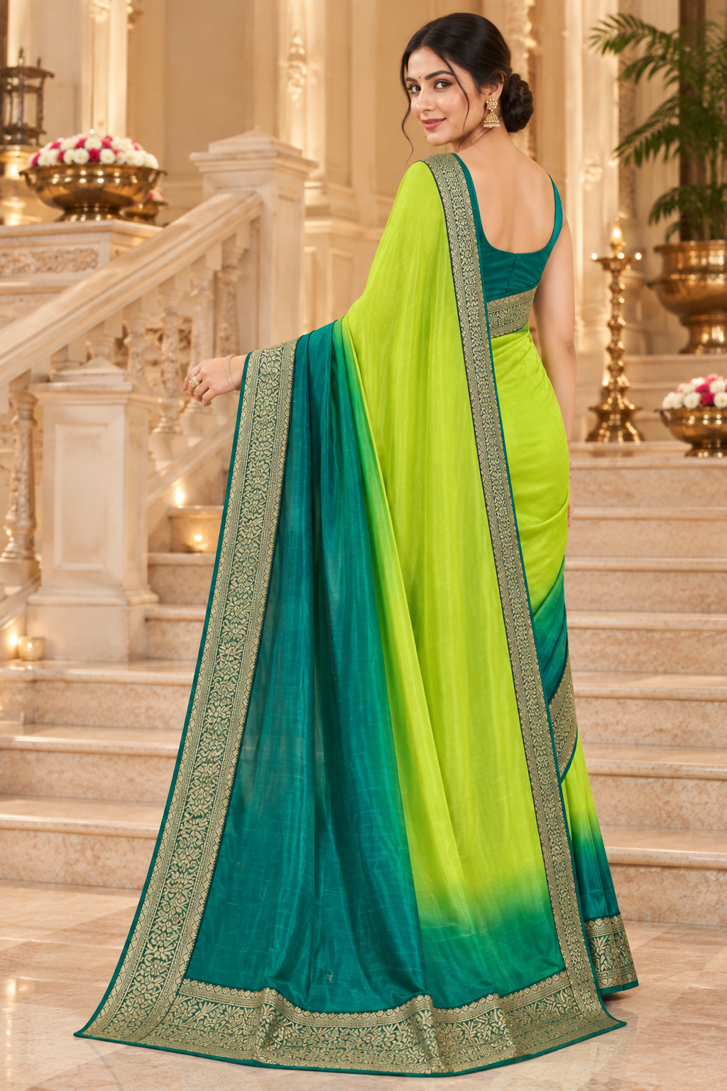 Trending Green Crepe Silk Saree with Cotton Blouse