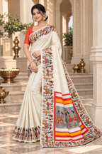 Silk White Khadi Saree with Blouse Piece