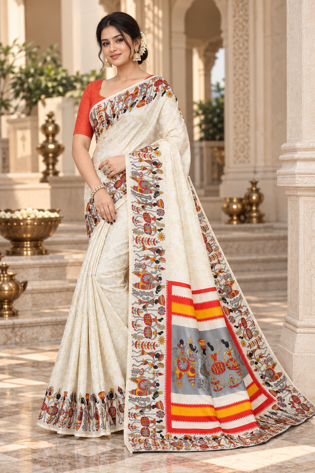 Silk White Khadi Saree with Blouse Piece