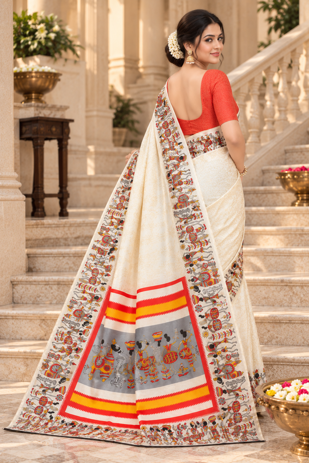 Silk White Khadi Saree with Blouse Piece