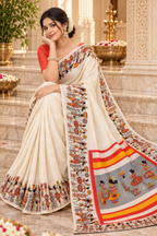 Silk White Khadi Saree with Blouse Piece