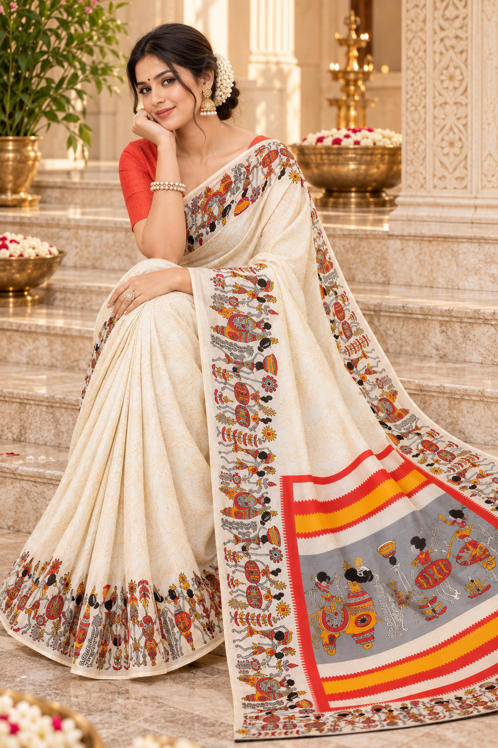 Silk White Khadi Saree with Blouse Piece