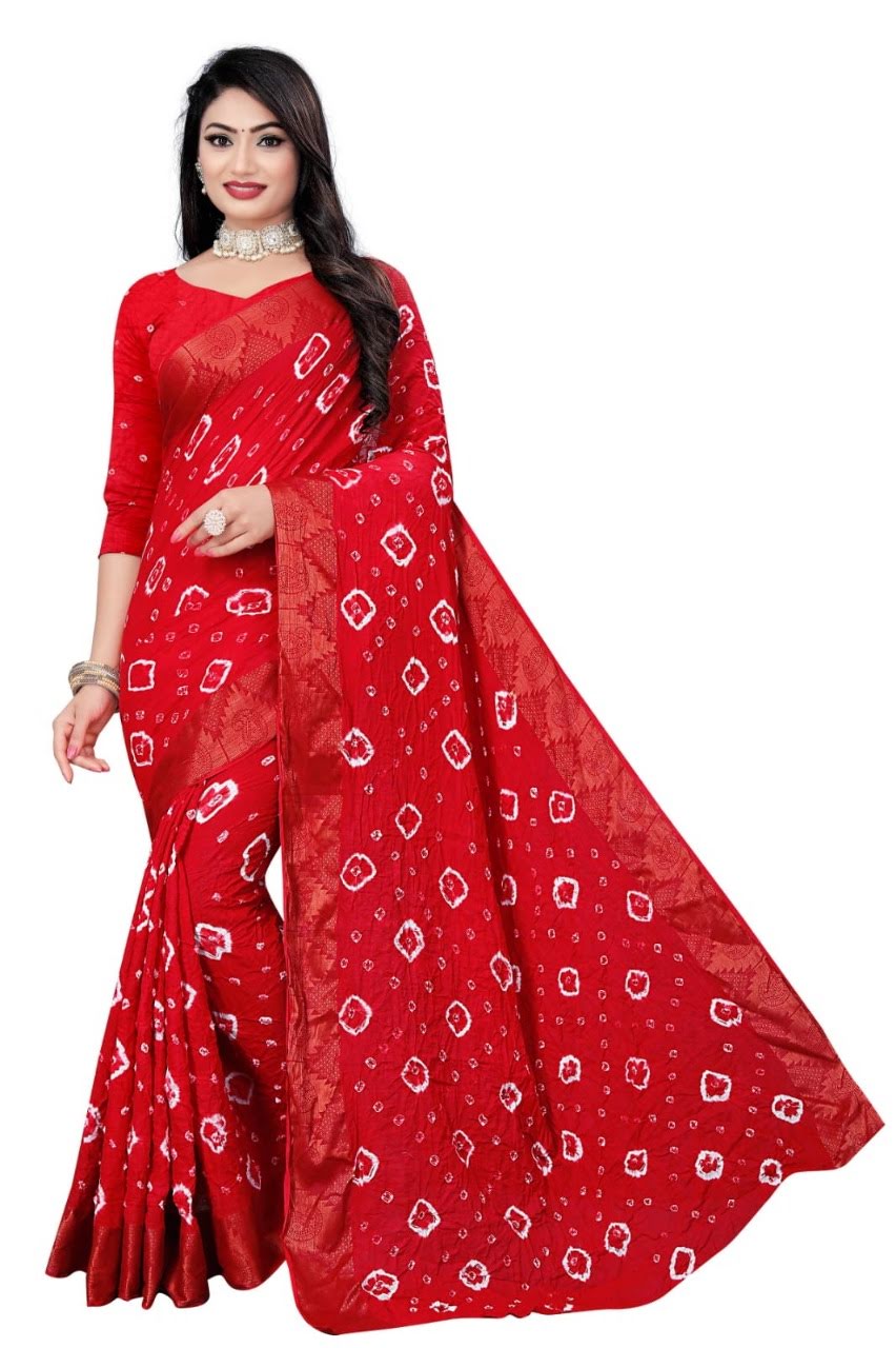 Women's Elegant red Bandhani silk saree