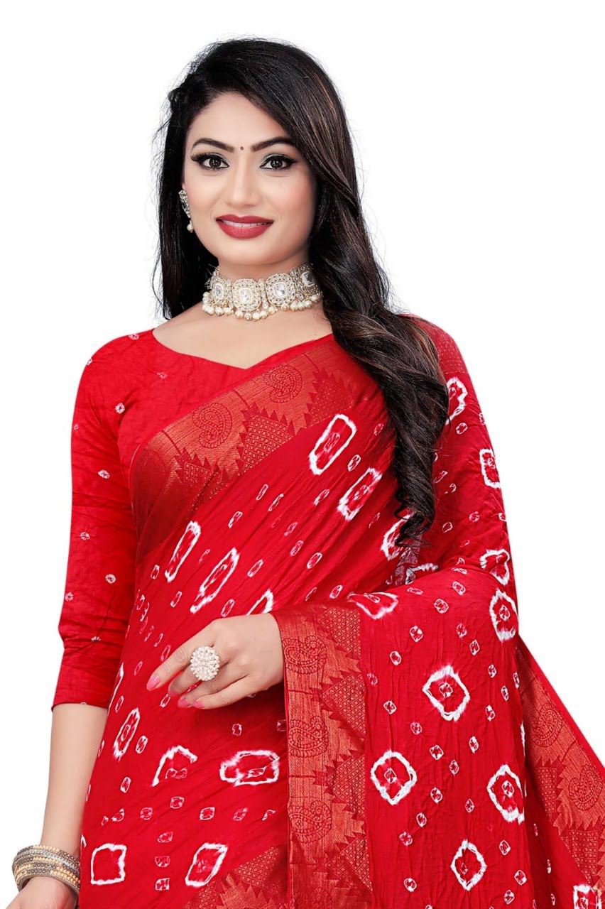 Women's Elegant red Bandhani silk saree