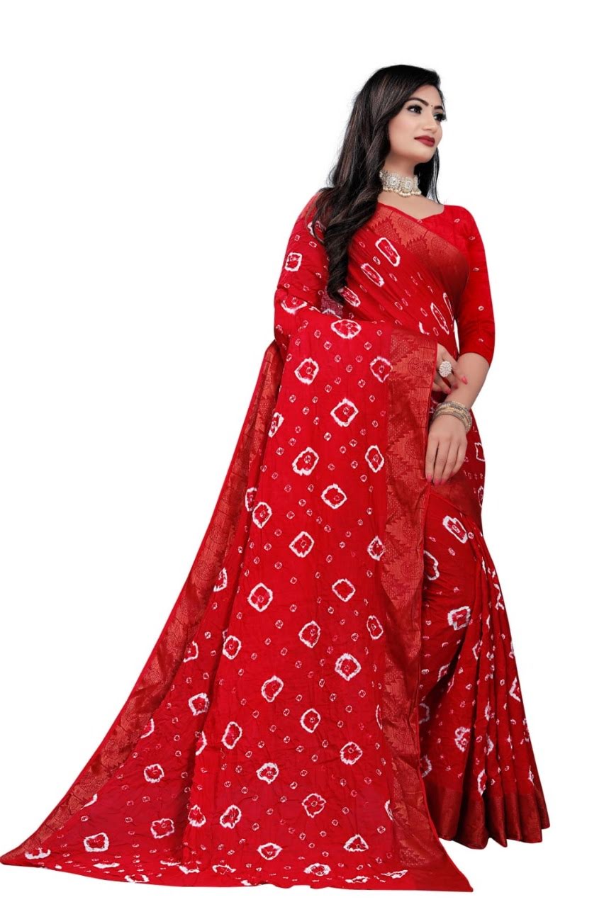 Women's Elegant red Bandhani silk saree